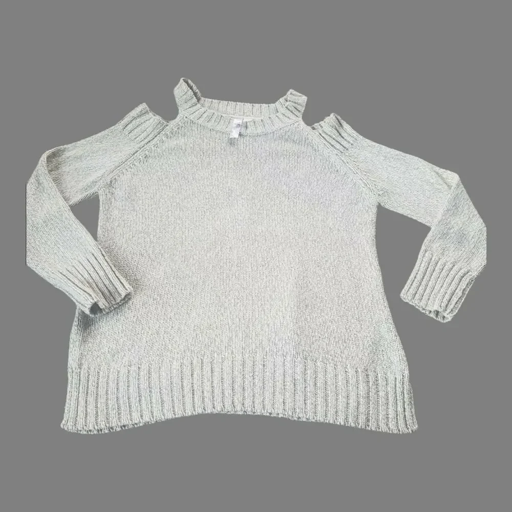 AYLA Sweater Cut‎ Out Shoulder Beige Marbled LARGE Francesca's